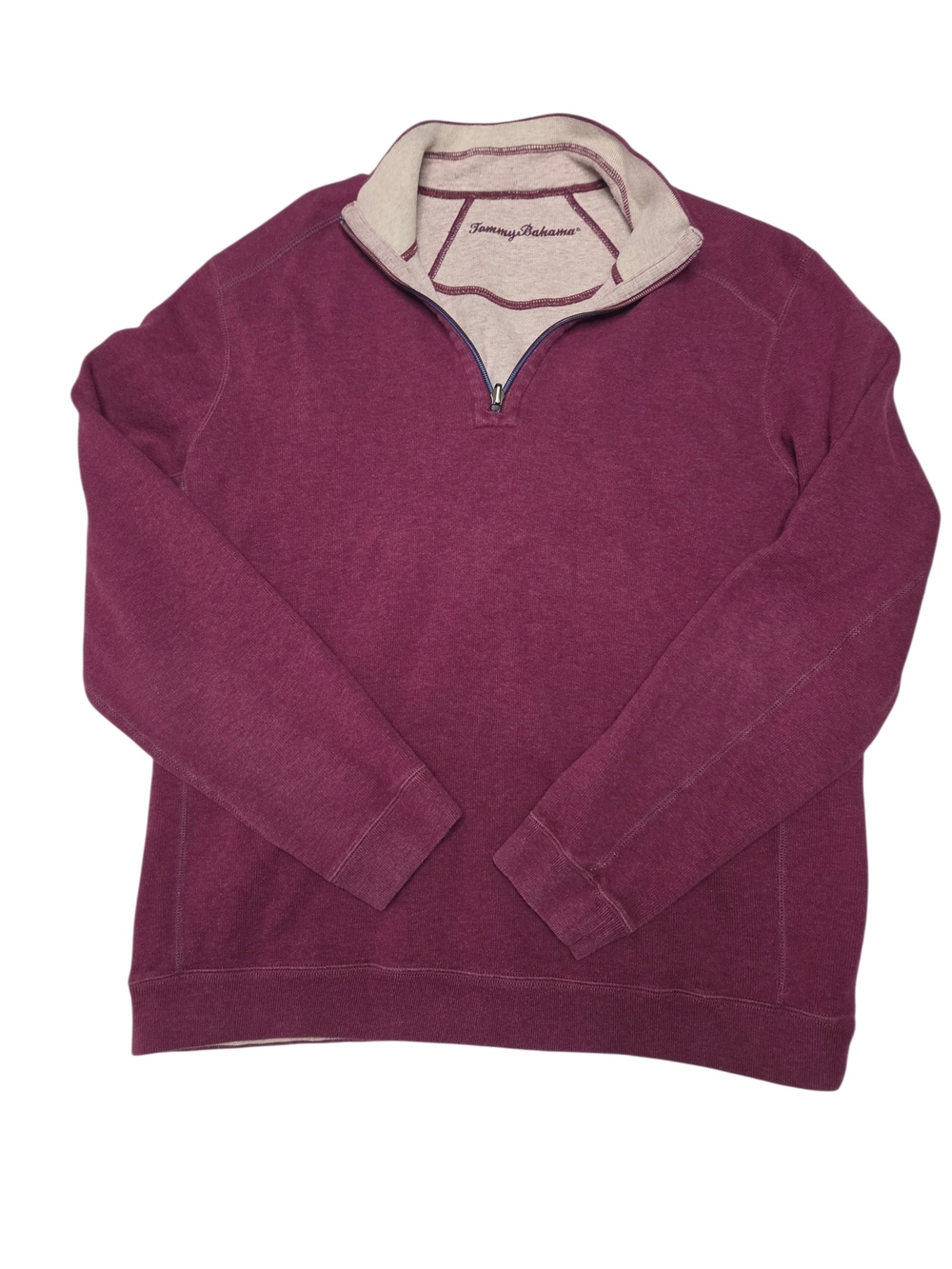 Tommy Bahama Men's Half-Zip Sweatshirt in Berry with Cream Trim